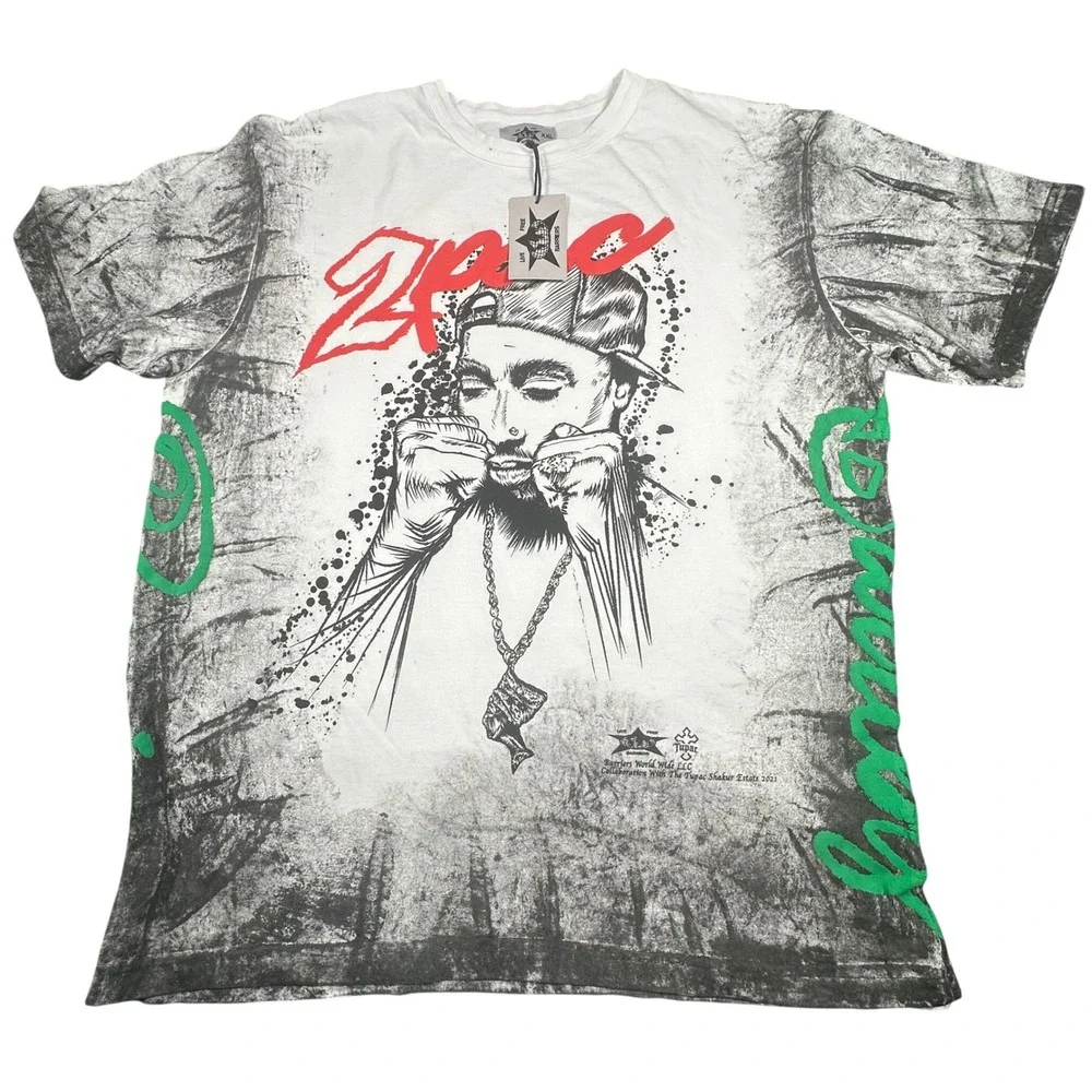 BARRIERS X 2PAC SHAKUR White T Shirt Size XXL
